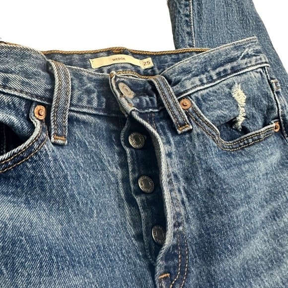 Levi’s Jeans Wedgie Ripped Distressed Blue Cotton Denim Women’s Size 25 - Picture 4 of 10